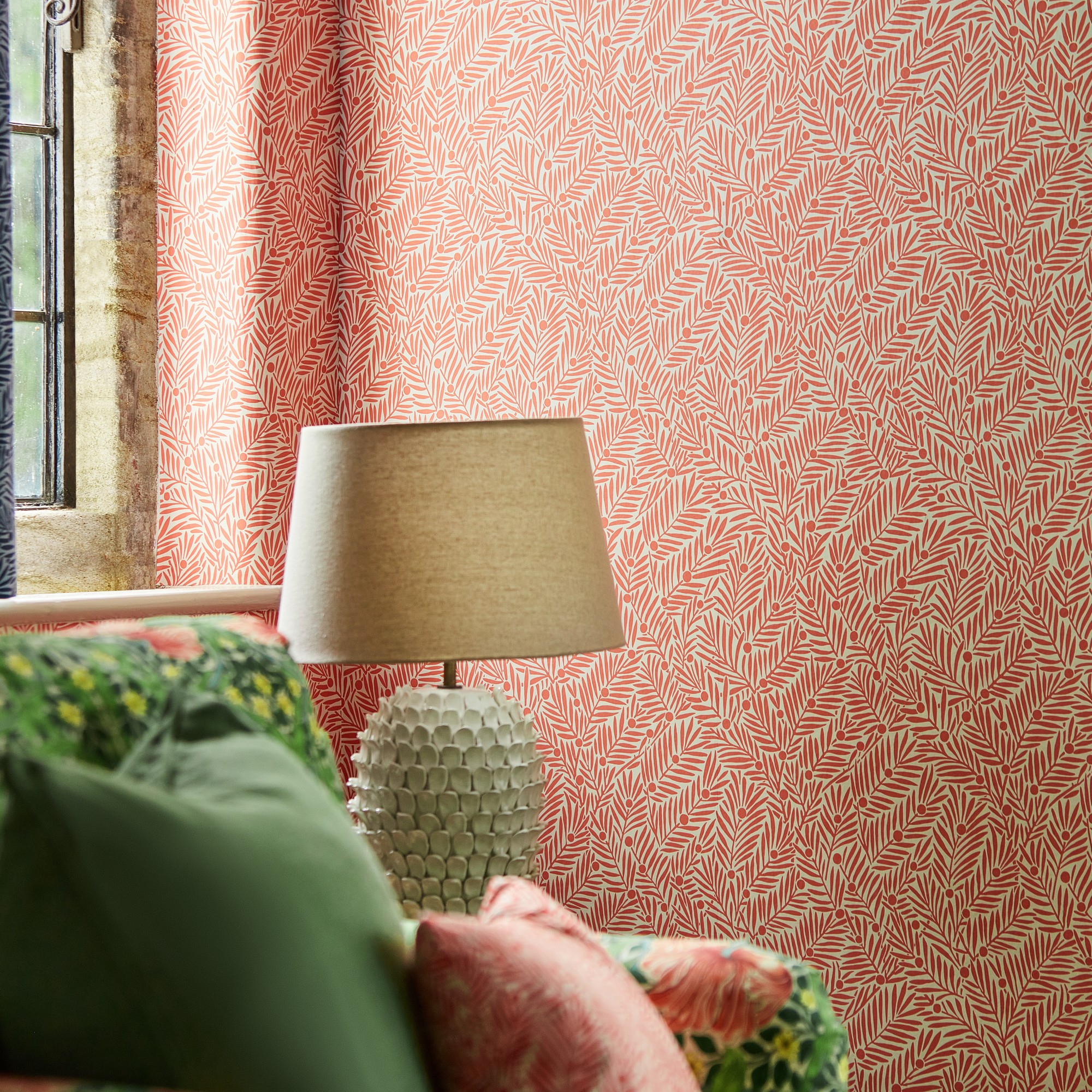 Yew And Aril Wallpaper 217348 By Morris Co In Watermelon Red